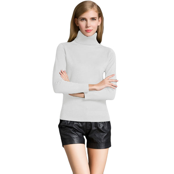 Women's Winter Turtle Neck Ribbed Knit Sweater Pullover