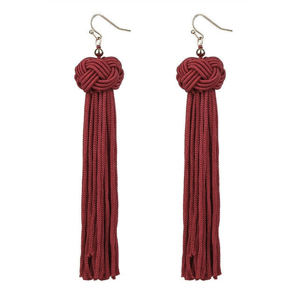 Handmade Tassel Earrings Trendy Black Red Yellow Green Long Dangles Ear Broncos Silk Fringed Jewellery For Women