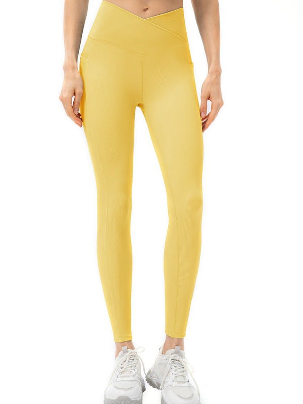 Women Sports Leggings Yoga Tights with Pockets Ribbed Pants