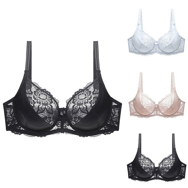 Female Luxury Lace Plus Size Gathered Bra Solid Color Push Up Fashion Sexy Thin Breathable Bra Main image