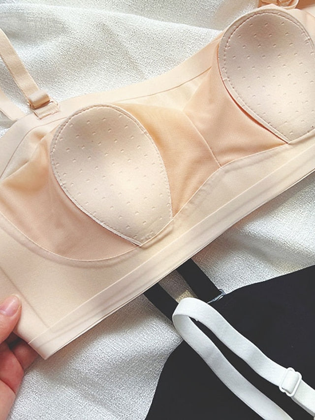 Women's Wireless Bras Padded Bras Detachable Straps Full Coverage Scoop Neck Breathable Push Up Pure Color Hook & Eye