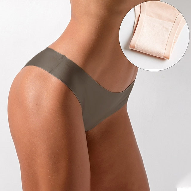 Women's Invisible Seamless Underwear Ice Silk Yoga Half Back Coverage Panties Pure Color Basic Panties
