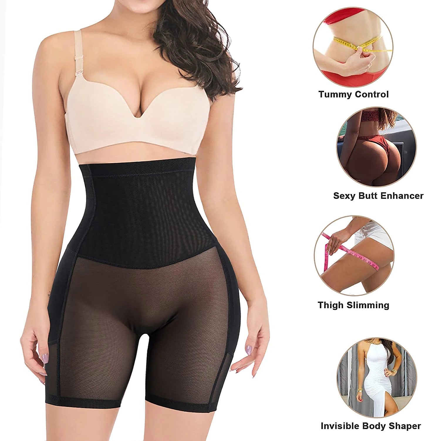Women Shapewear Control Panties Body Shaper Butt Lifter Padded Hip Enhancer Seamless Underwear Hi- Waist Short