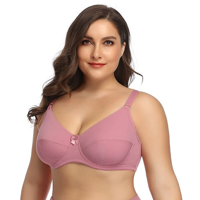 Women's Underwire Bras Full Coverage Pure Color Hook & Eye Nylon 1PC Plus Size Secondary image