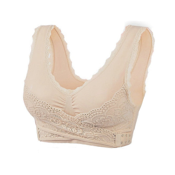 Women's Oversized Lace Sports Bras Cross Front Side Buckle Wire Free Bra Yoga Workout Activewear