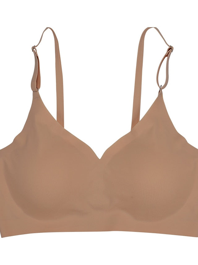 Women's Wireless Bras Padded Bras Double Strap Adjustable Full Coverage V Neck Breathable Pure Color Pull-On Closure