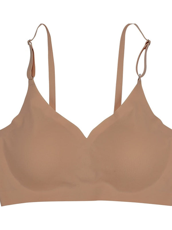 Women's Wireless Bras Padded Bras Double Strap Adjustable Full Coverage V Neck Breathable Pure Color Pull-On Closure