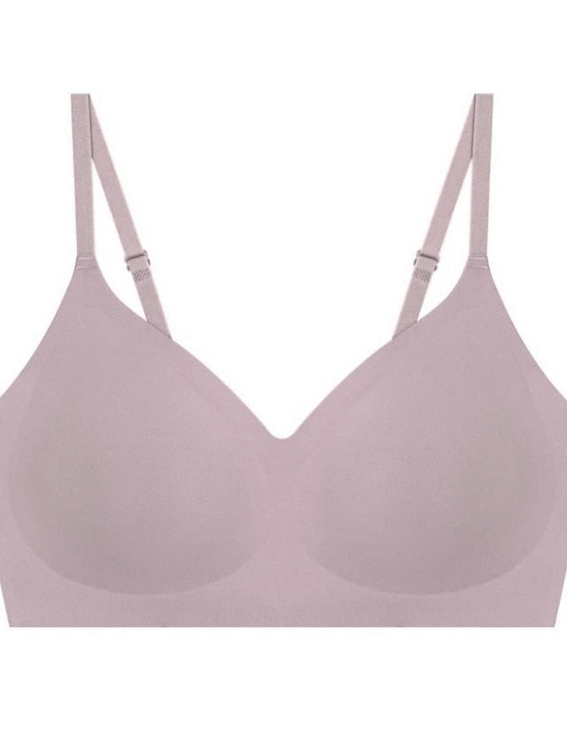 Women's Wireless Bras Padded Bras Sports Bras Fixed Straps 34 Cup V Neck Breathable Running Push Up Pure Color Pull-On Closure