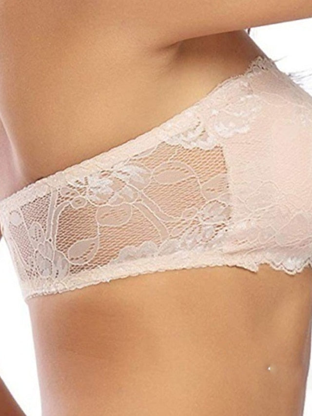 Women's Lace Bras Padded Bras Tube Bra Strapless Bras Full Coverage Scoop Neck Breathable Invisible Lace Pure Color Pull-On Main image