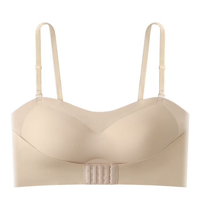 Women's Wireless Bras Padded Bras Adjustable Strapless Bras 3,4 Cup V Neck Breathable Push Up Invisible Pure Color Front Closure Date Valentine's Day Casual Daily Nylon 1PC White Black , 1 PC