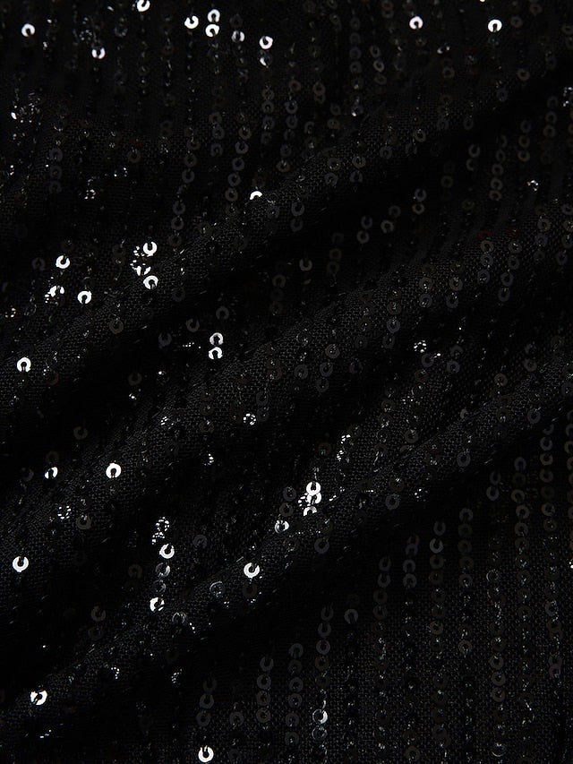 Women‘s Formal Party Dress Sequin Dress Holiday Dress Mini Dress Black Gold Long Sleeve Pure Color Sequins Winter Fall Spring