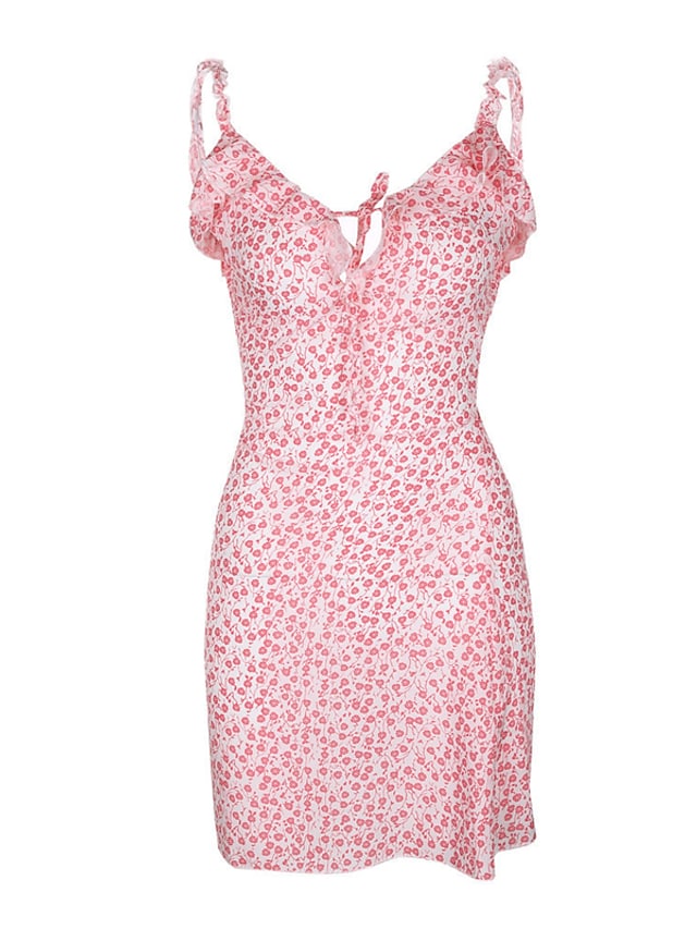 Women's Sleeveless Floral Ruffle V Neck Slim Dress Secondary image