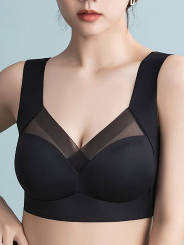 Women's Wireless Bras Fixed Straps Full Coverage V Neck Breathable Pure Color Pull-On Closure Casual Daily Nylon 1PC Pink Bras & Bralettes