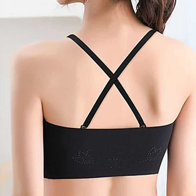 Women's Wireless Bras Padded Bras Adjustable Strapless Bras 3,4 Cup V Neck Breathable Push Up Invisible Pure Color Front Closure Date Valentine's Day Casual Daily Nylon 1PC White Black , 1 PC