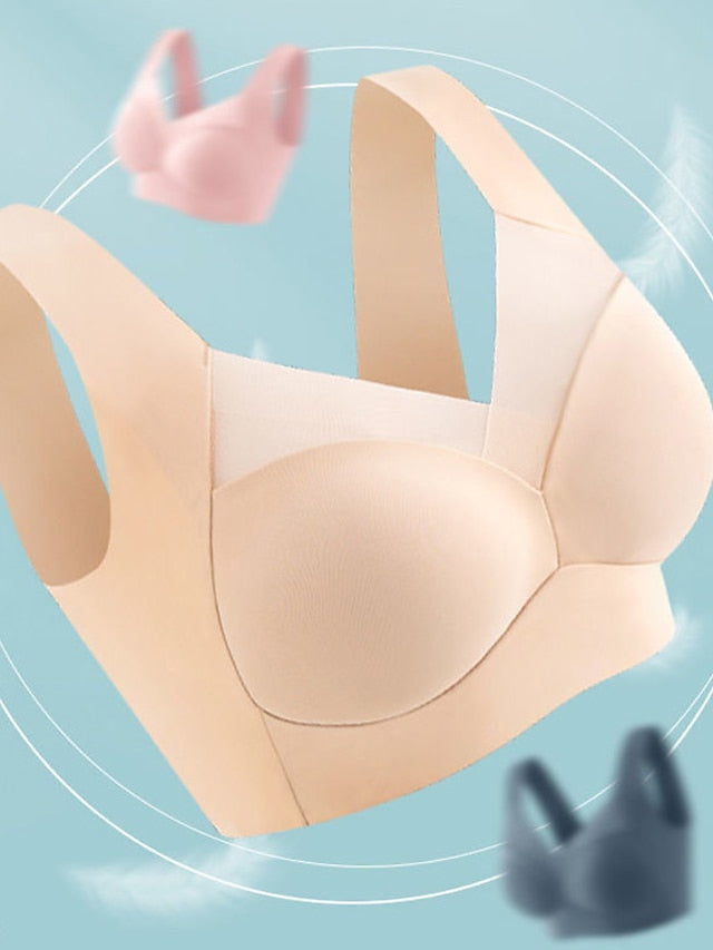 Women's Wireless Bras Fixed Straps Full Coverage V Neck Breathable Pure Color Pull-On Closure Casual Daily Nylon 1PC Pink Bras & Bralettes