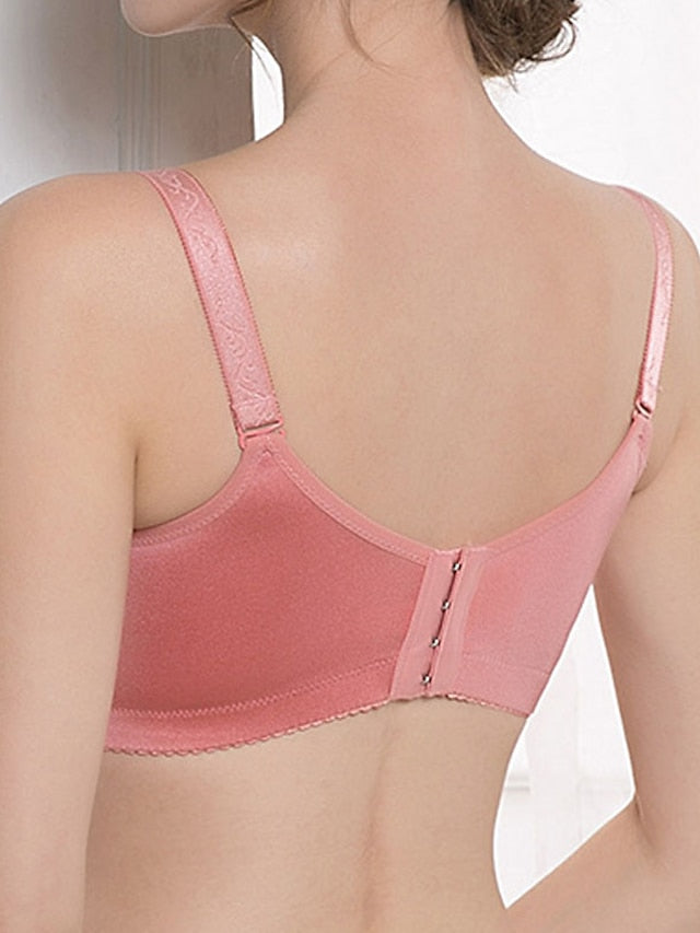 Women's Wireless Bras Double Strap Adjustable 34 Cup Deep V Breathable Push Up Pure Color Hook & Eye Casual Daily Nylon 1PC