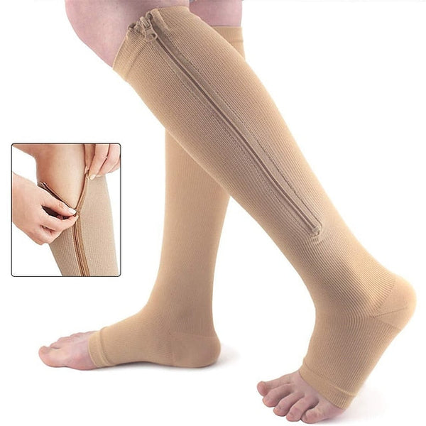 Zippered Compression Sports Socks - Long Leg Elastic Support