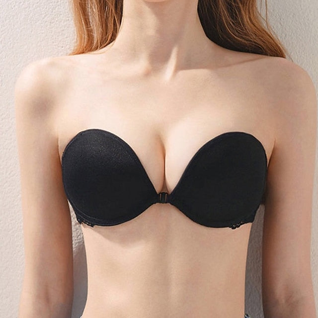 Women's Bras & Bralettes Tube Bra Strapless Demi Cup Solid Color V Neck Stretchy Breathable Invisible Casual Daily Nylon