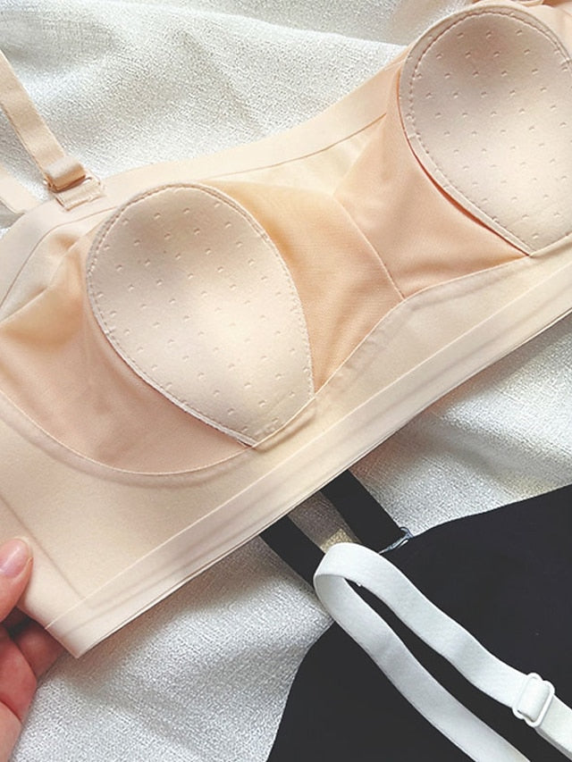 Women's Wireless Bras Padded Bras Detachable Straps Full Coverage Scoop Neck Breathable Push Up Pure Color Hook & Eye