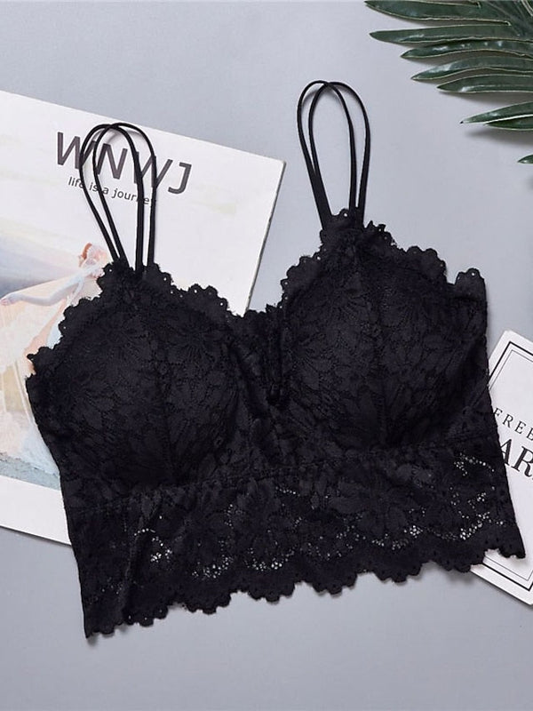Women's Wireless Bras Fixed Straps Full Coverage Scoop Neck Breathable Lace Pure Color Pull-On Closure Date Casual Daily Nylon Sexy 1PC White Black , Bras & Bralettes , 1 PC