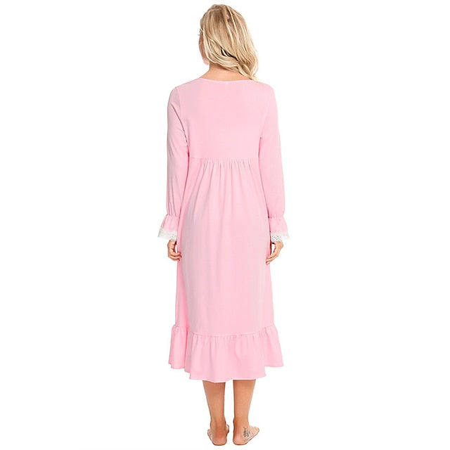 Women's Pajamas Nightgown Nighty Pjs Pure Color Simple Comfort Party Home Daily Gift Square Neck Long Sleeve Fall Spring Blue Purple