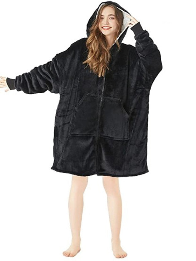 Women's Oversized Plush Fleece Hoodie Nightgown - Warm Winter Pajamas with Pocket, Long Sleeve for Home & Bed Main image