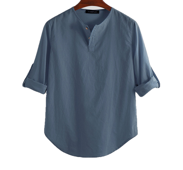 Cotton Solid Basic Men Tops Leisure Casual Shirt - Sheseelady