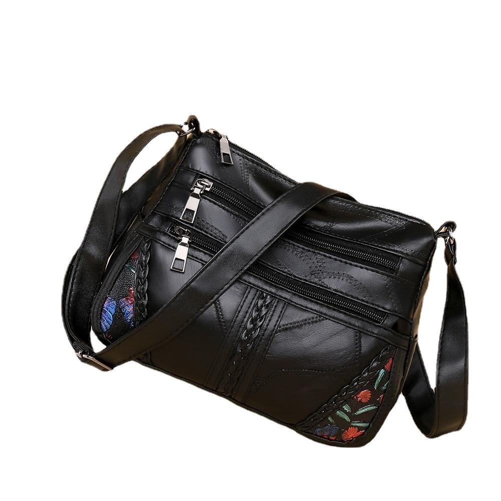 Fashion Soft PU Leather Shoulder Bag Flower Printed Women Crossbody Bags Female Travel Multi Pocket Zipper Messenger Handbags