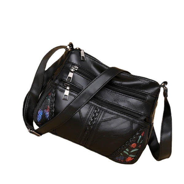 Fashion Soft PU Leather Shoulder Bag Flower Printed Women Crossbody Bags Female Travel Multi Pocket Zipper Messenger Handbags