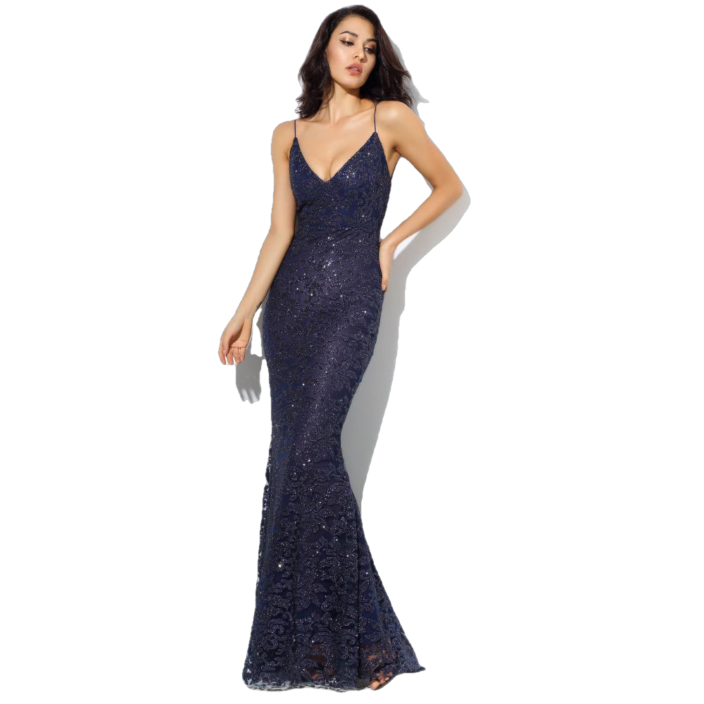 Floral Deep V-Neck Open Back Long Dress Main image