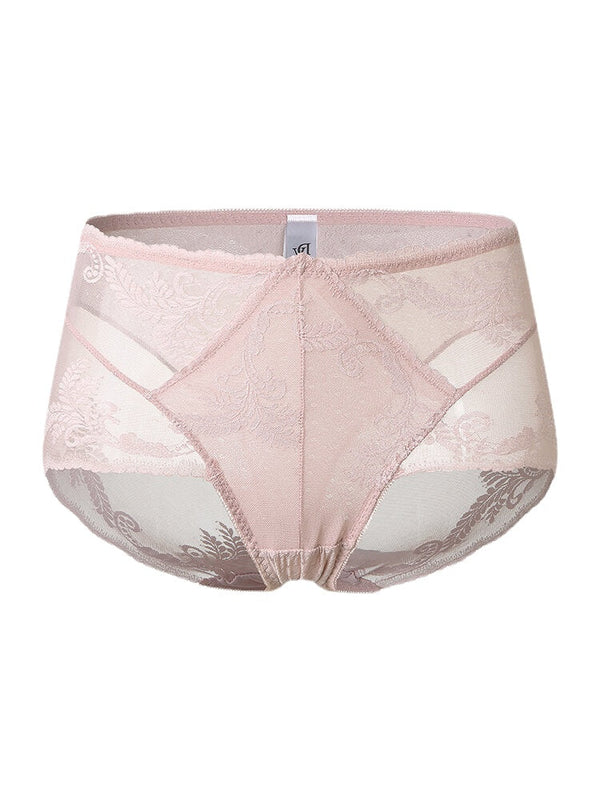 Women's High Waist Floral Lace Lingerie Panties - Breathable & See-Through