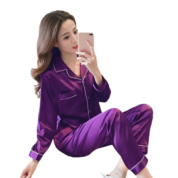 Women's Silk Satin Sleepwear Set - Couple's Two-Piece Pajamas