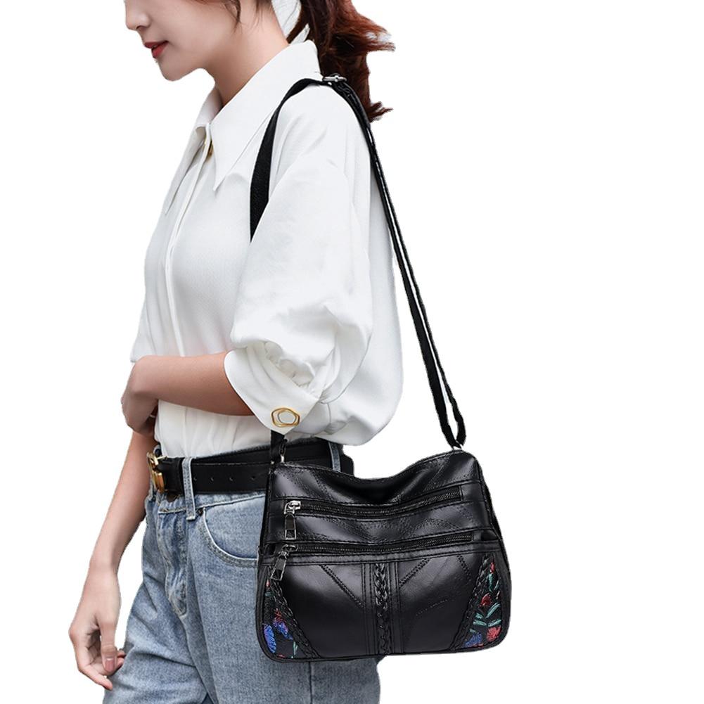 Fashion Soft PU Leather Shoulder Bag Flower Printed Women Crossbody Bags Female Travel Multi Pocket Zipper Messenger Handbags
