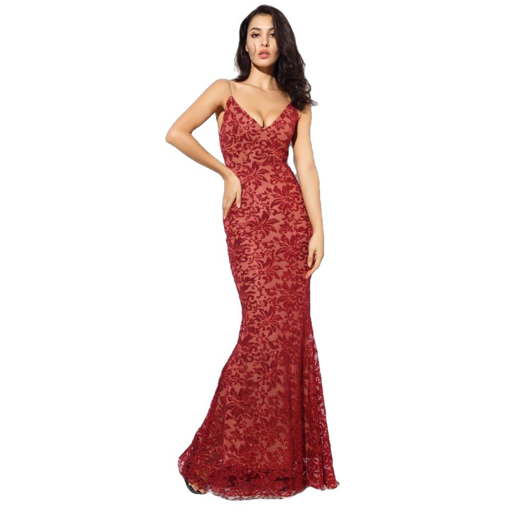 Floral Deep V-Neck Open Back Long Dress Secondary image