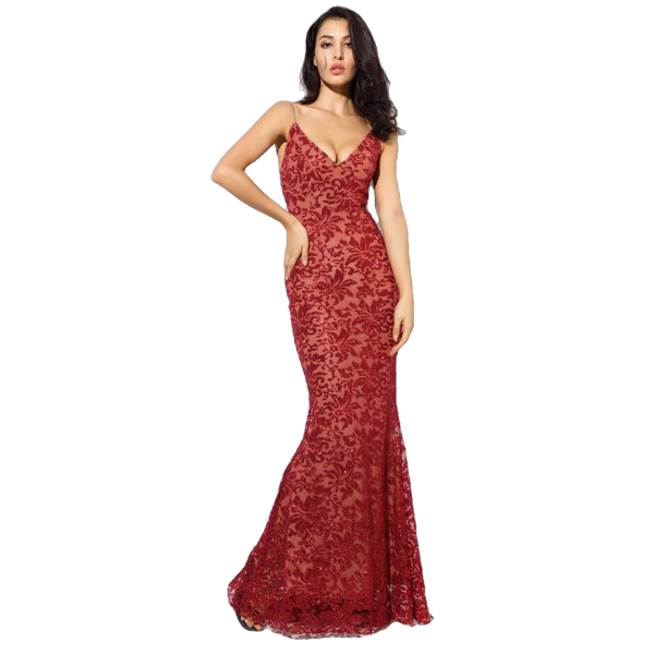 Floral Deep V-Neck Open Back Long Dress