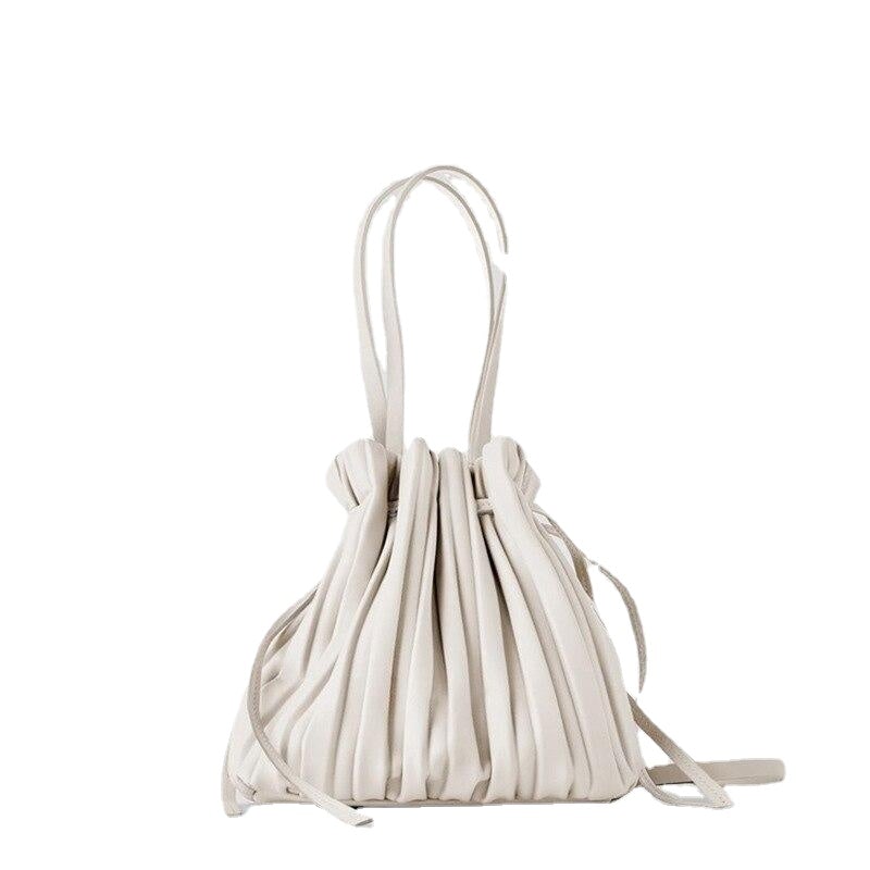 PU Leather Shoulder Bag Pleated Stripe Bucket Bag Ladies Crossbody Bag For Women Bag  Handbag