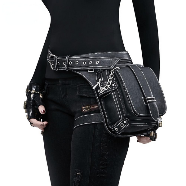 Lady Pockets Retro Waist Pack Messenger PU Leather Travel Leg Bags