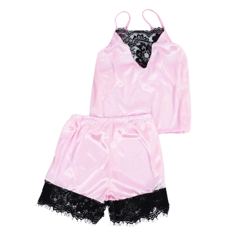 Sexy Women Lace Pajama Sets Sleeveless Strap Sleepwear 