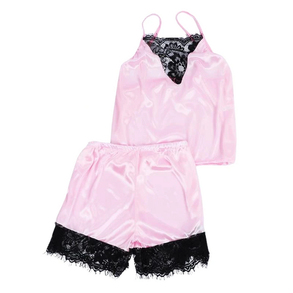 Sexy Women Lace Pajama Sets Sleeveless Strap Sleepwear 