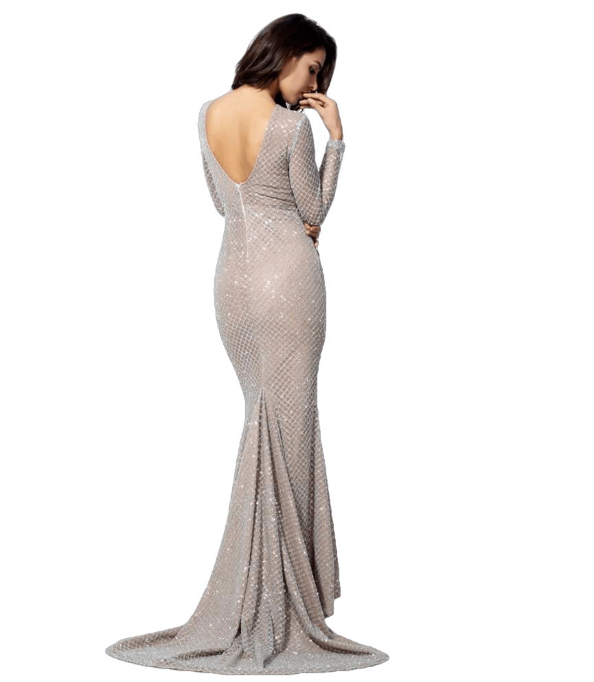 White Flash Lattice Beaded Slim Long Dress Secondary image