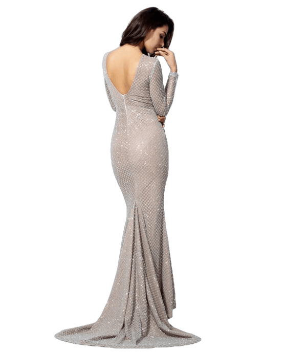 Love&Lemonade . White Flash Lattice Beads Slim  Long Dress  TB 10036 Autumn/Winter