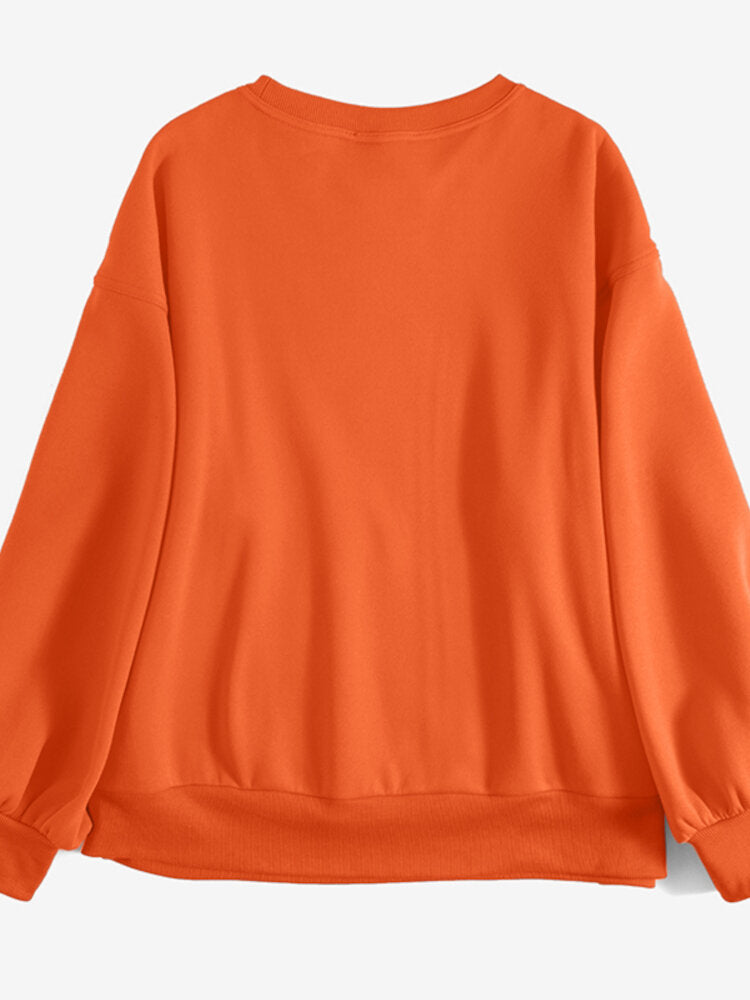 Women Solid Color Raglan Round Neck Kangaroo Pocket Long Sleeve Pullover Sweatshirt Secondary image