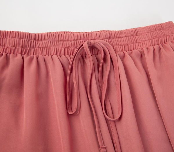 Elastic High Waist Wide Leg Solid Lace Up Trousers Street Wear Pants - Sheseelady