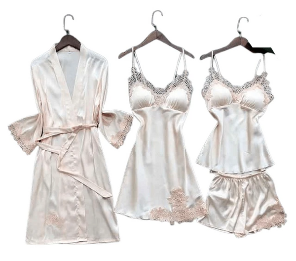 Sexy Women'S Robe & Gown Sets Lace Bathrobe + Night Dress 4 Four Pieces Sleepwear