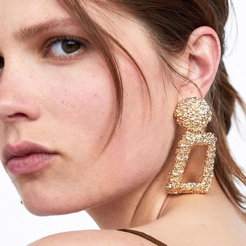Big Vintage Indian Earrings Women Silver Gold Color Geometric Statement Earings Za Metal Earrings T-Show Brand Bohemian Jewelry - Sheseelady Main image