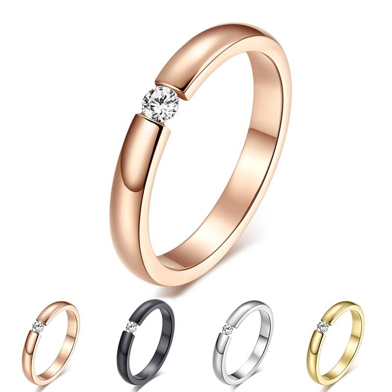 Engagement Ring For Women Stainless Steel Silver Gold Color Finger Girl Gift Us Size 5 6 7 8 9 10 - Sheseelady