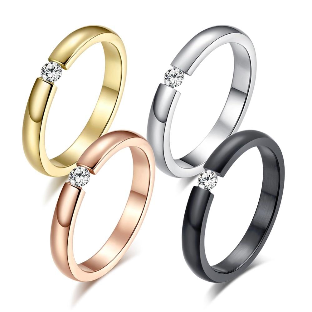 Engagement Ring For Women Stainless Steel Silver Gold Color Finger Girl Gift Us Size 5 6 7 8 9 10 Secondary image