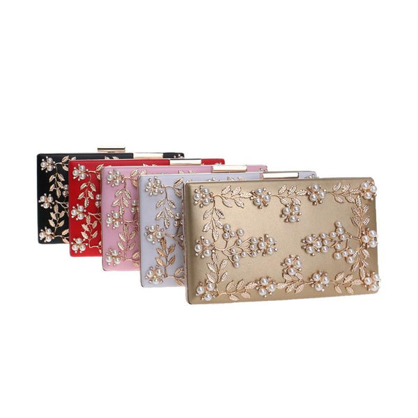 Pu Gold Leaf Metal Beaded Flap Handbag