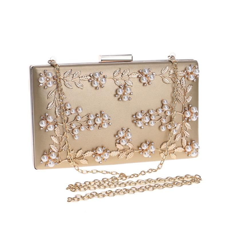 Pu Gold Leaf Metal Beaded Flap Handbag
