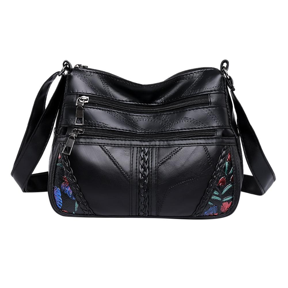 Fashion Soft PU Leather Shoulder Bag Flower Printed Women Crossbody Bags Female Travel Multi Pocket Zipper Messenger Handbags Main image